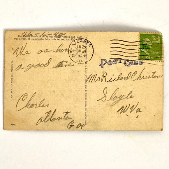 1930-1945 Henry Grady Hotel Atlanta GA Tichnor Bros Linen Postcard - Picture 5 of 5